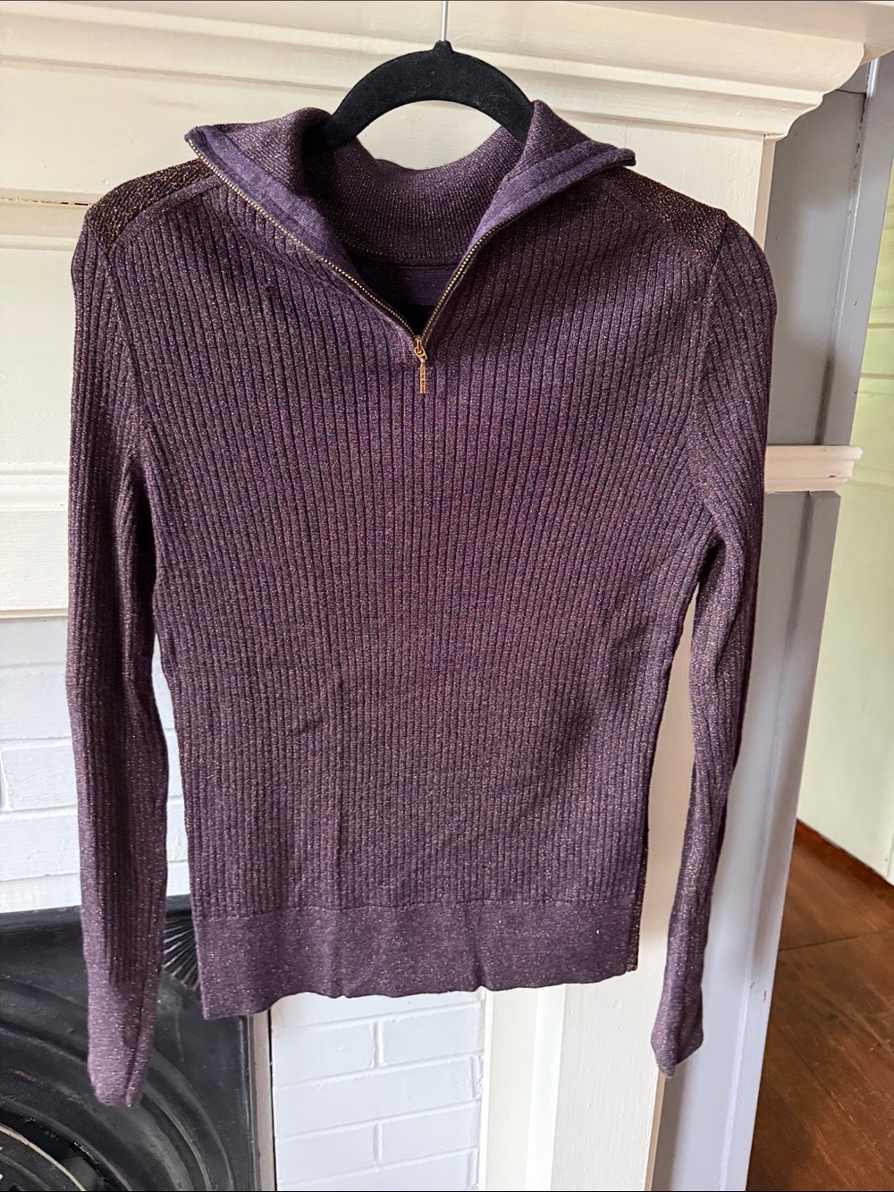 Tory Burch Plum Sparkle Half-Zip Turtleneck Sweater